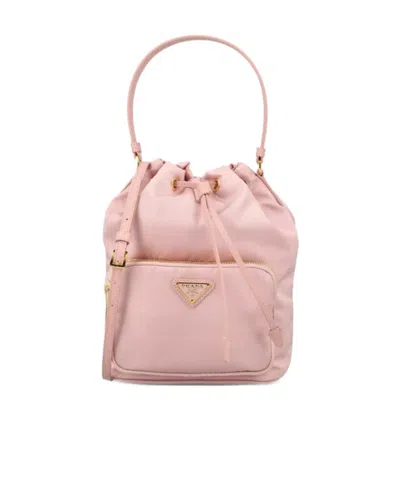 Prada Re-nylon Triangle-logo Drawstring Bucket Bag In Pink