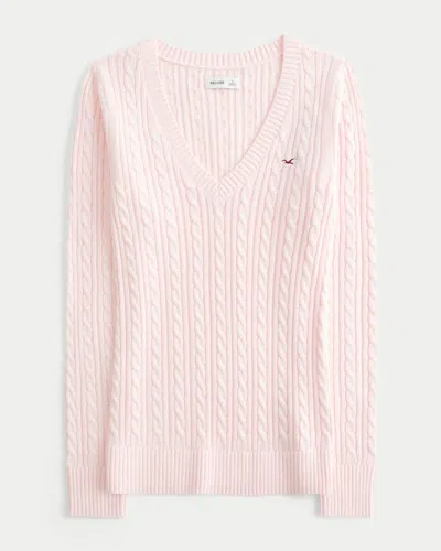 Hollister Cable-knit V-neck Icon Sweater In Pink