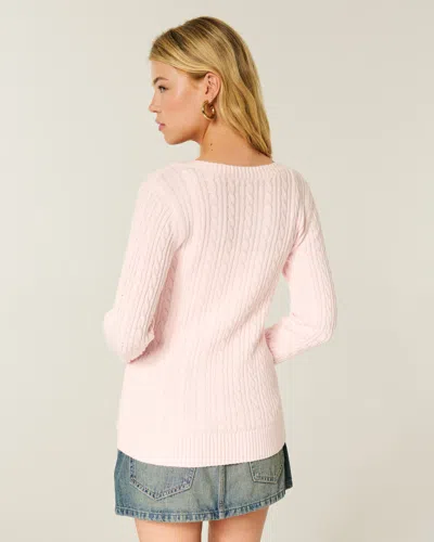 Hollister Cable-knit V-neck Icon Sweater In Pink