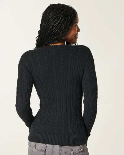 Hollister Cable-knit V-neck Icon Sweater In Black