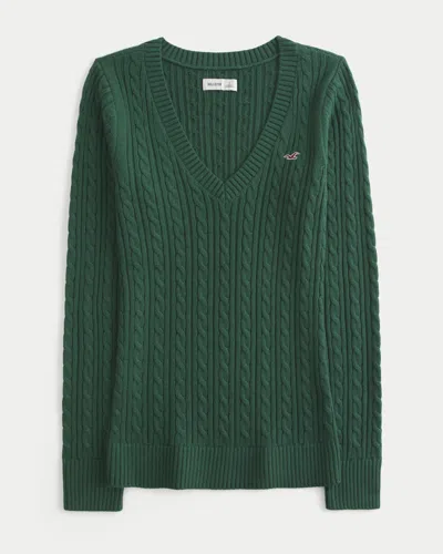 Hollister Cable-knit V-neck Icon Sweater In Green