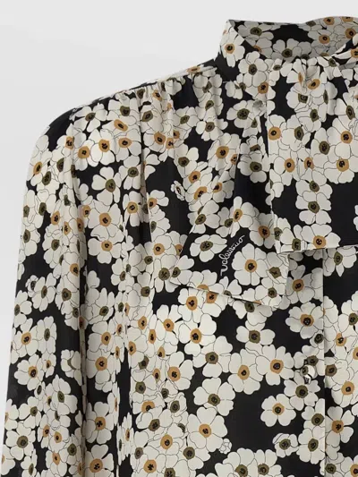 Valentino Apres Lhivier Floral Pleated Neck Shirt In Multi