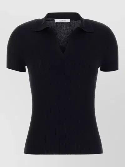 Max Mara Albero Wool Polo Shirt Collared Neck In Black