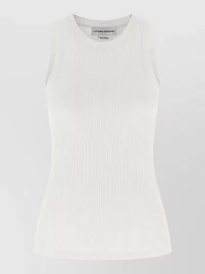 Victoria Beckham Sleeveless Rib Knit Tank Top Embroidered In White