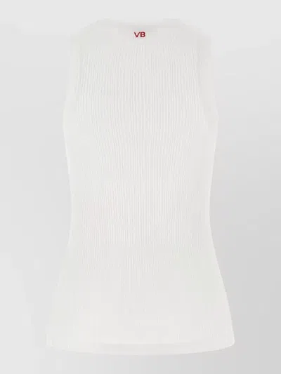 Victoria Beckham Sleeveless Rib Knit Tank Top Embroidered In White
