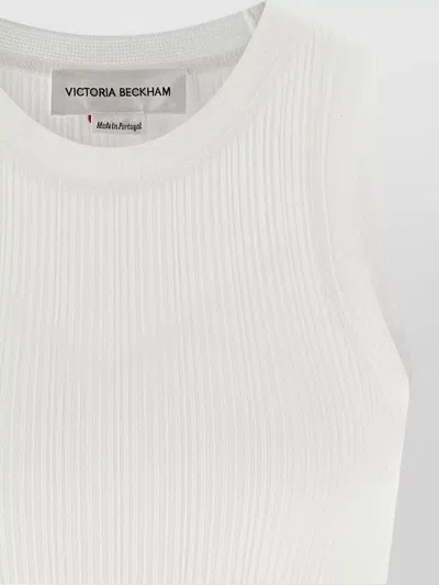 Victoria Beckham Sleeveless Rib Knit Tank Top Embroidered In White