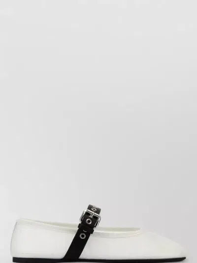 Miu Miu Mesh Ballerinas With Contrasting Leather Buckle In White