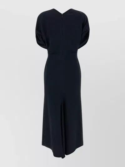 Victoria Beckham Womens Black Blouson-sleeve Fluid-cady Midi Dress In Blue