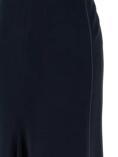 Victoria Beckham Womens Black Blouson-sleeve Fluid-cady Midi Dress In Blue
