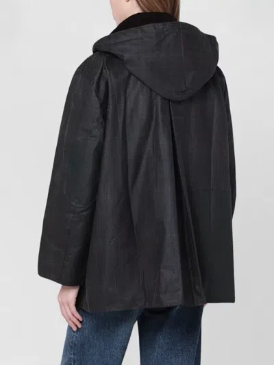 Barbour X Ganni Green Hood Ttn Duffle Wax Cotton Jacket In Black