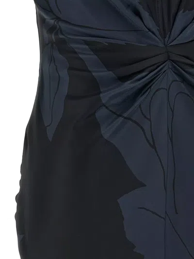 Victoria Beckham V Neck Midi Dress Ruched Floral In Blue