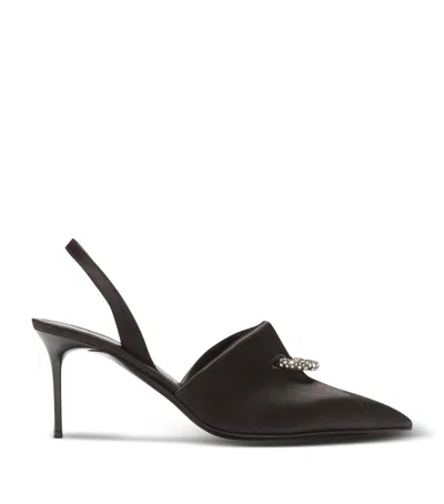 Balmain Satin Pierced Slingback Heeled Mules 75 In Black