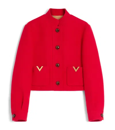 Valentino Drill Caban Jacket Decorative Buttons Pockets In Red