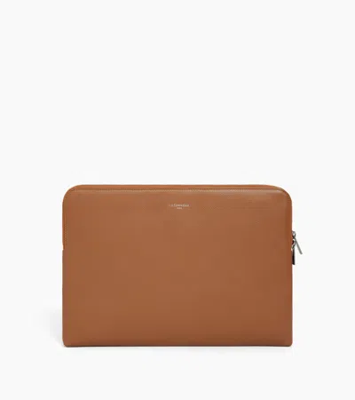 Le Tanneur 14" Laptop Sleeve In Grained Leather In Brown