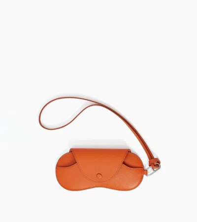 Le Tanneur Grained Leather Glasses Case With Charms In Orange