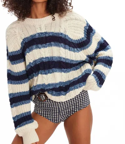 Free People Frankie Cable Striped Pullover Sweater In Ivory Combo In White