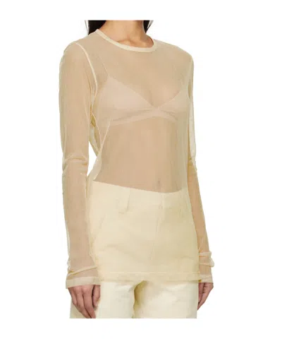 Rier Off-white Sheer Long Sleeve T-shirt In Ivory Tulle