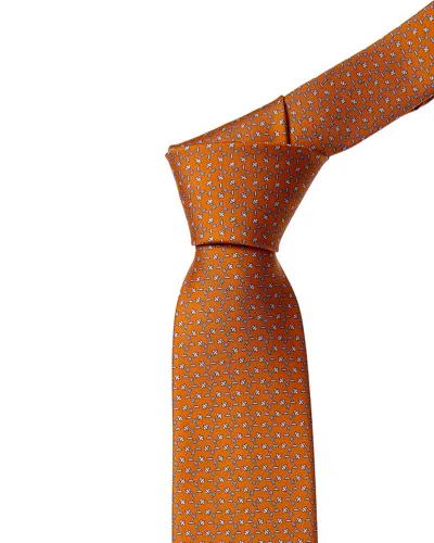 Ferragamo Orange Lamps Silk Tie In Orange