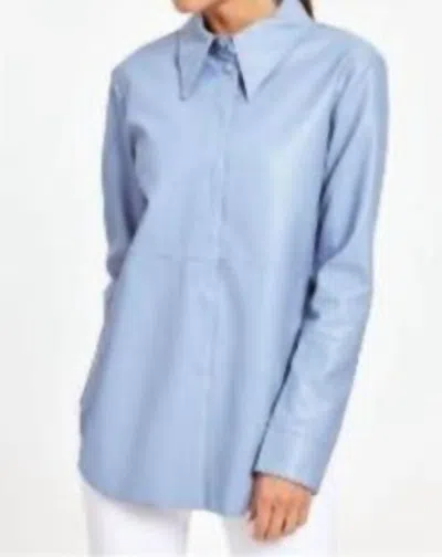 Dolce Cabo Faux Leather Button Up Shirt In Blue In Blue