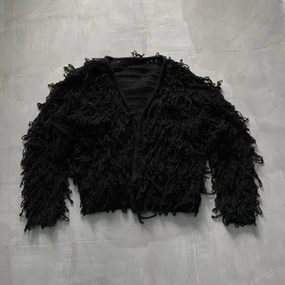 Pre-owned If Six Was Nine Crazy Opium Fuzzy Cropped Knit Cardigan Y2k Jacket In Black