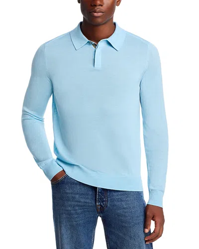 Paul Smith Merino Wool Long Sleeved Polo Sweater In Blue