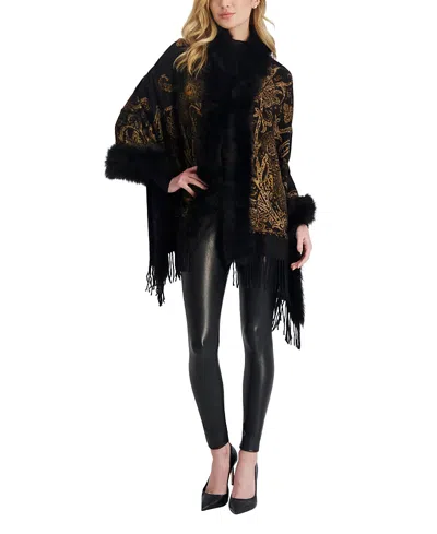 Gorski Double Face Cashmere Stole With Toscana Lamb Tape Top And Bottom In Animal Print