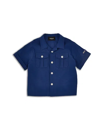 Versace Boys' Cotton Dyed Broad Cloth Shirt - Little Kid, Big Kid In Blue