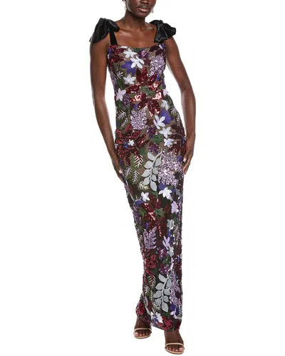 Bronx And Banco Dahlia Sequin Embroidered Tie-shoulder Maxi Dress In Multi