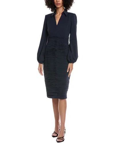 Badgley Mischka Ruched Midi Dress In Blue