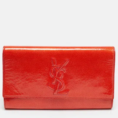 Pre-owned Saint Laurent Belle De Jour Red Patent Leather Flap Clutch