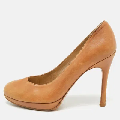 Pre-owned Stuart Weitzman Size 36.5 Tan Leather Platform Pumps In Brown