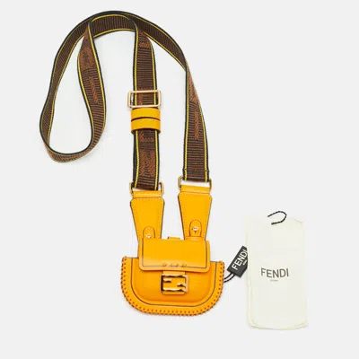 Pre-owned Fendi Baguette Airpods Pro Case Orange Leather