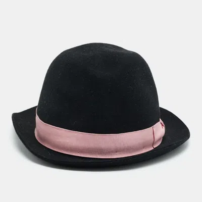 Pre-owned Dior Black Fur Felt Fedora Hat Size 61