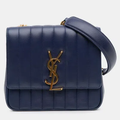 Pre-owned Saint Laurent Blue Medium Lambskin Monogram Vicky Chain Bag
