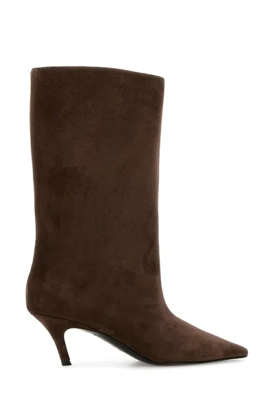 Amina Muaddi Brown Suede Fiona Boots In Brown