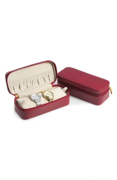 Bey-berk Red Lizard Leather Watch Case In Burgundy