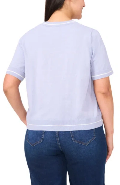 Cece Tipped Short Sleeve Cotton Sweater In Blue