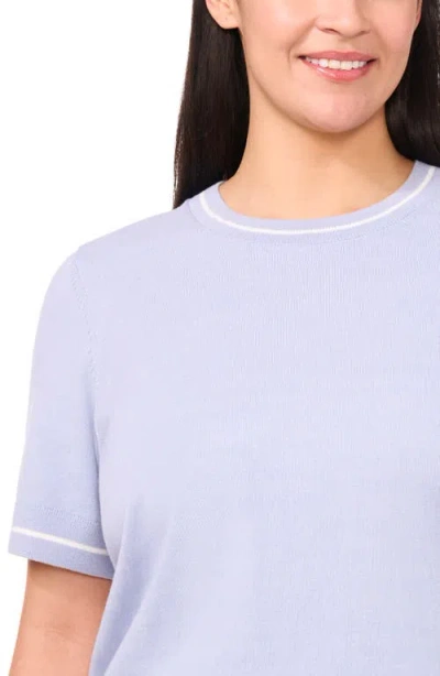 Cece Tipped Short Sleeve Cotton Sweater In Blue