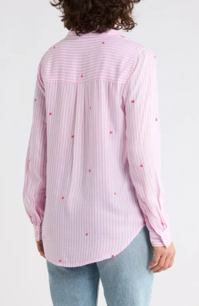 Beachlunchlounge Kaylee Heart Stripe Long Sleeve Button-up Shirt In Pink
