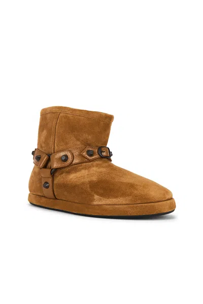 Balenciaga Alaska Studded Leather-trimmed Fleece-lined Suede Ankle Boots In Brown