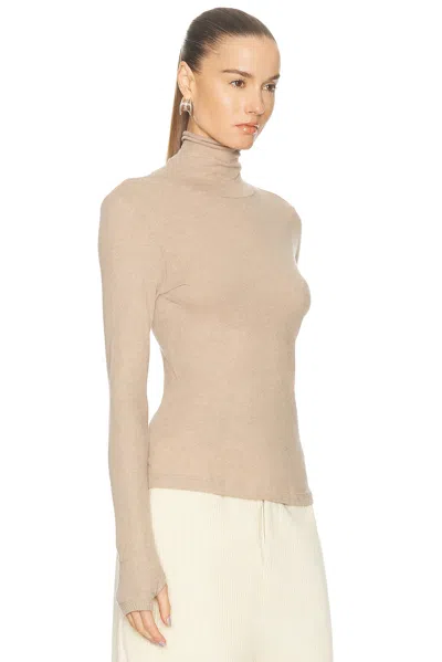 Enza Costa Cashmere Jersey New Classic Turtleneck Sweater In Brown
