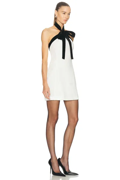 Simkhai Jolie Bow-detailed Velvet-trimmed Crepe Mini Dress In Neutral