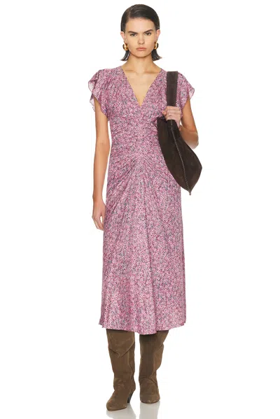 Isabel Marant Lyndsay Gathered Printed Satin Midi Dress In Pink