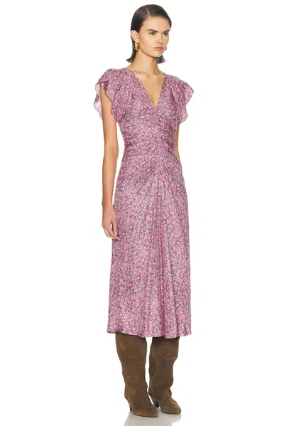 Isabel Marant Lyndsay Gathered Printed Satin Midi Dress In Pink