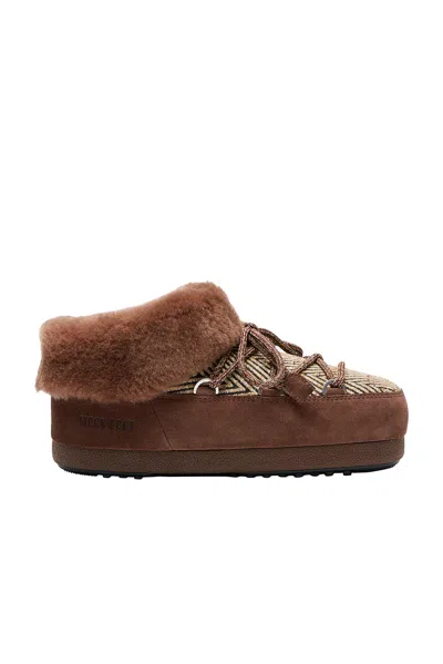 Moon Boot X Guest In Residence Suede Shearling-trim Chalet Mules In Brown