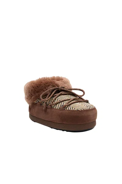 Moon Boot X Guest In Residence Suede Shearling-trim Chalet Mules In Brown