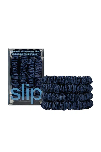 Slip Pure Silk Skinny Scrunchies Set Of 4 In Blue