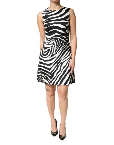 Dolce & Gabbana Black White Zebra Sleeveless A-line Dress In Animal Print