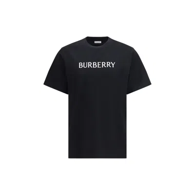 Burberry Men Black Crewneck T-shirt With Logo Lettering On The Front In Cotton Man