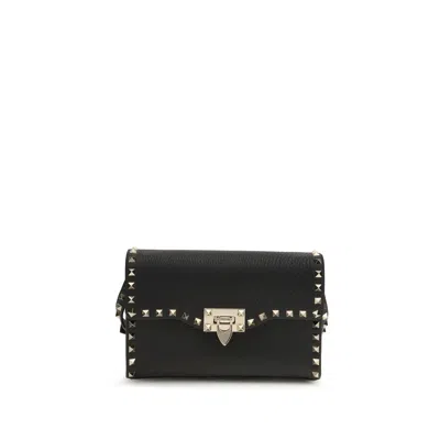 Valentino Black Calf Leather Bos Taurus Shoulder Bag In Black
